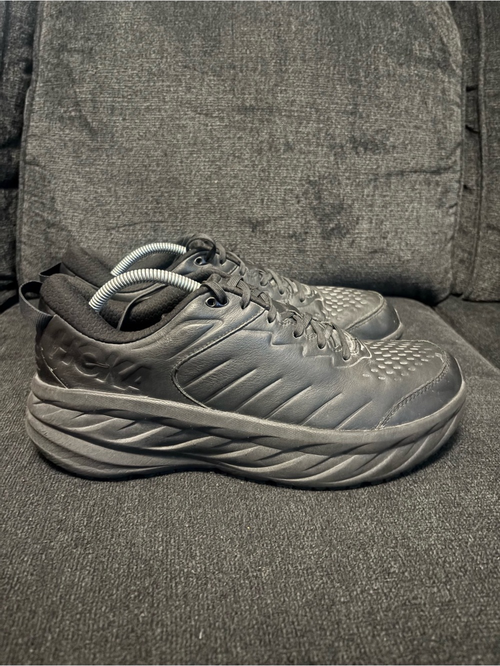 HOKA One One Bondi SR Black/ Mens 12.5 /Slip Resistant Leather 1110520 BBLC